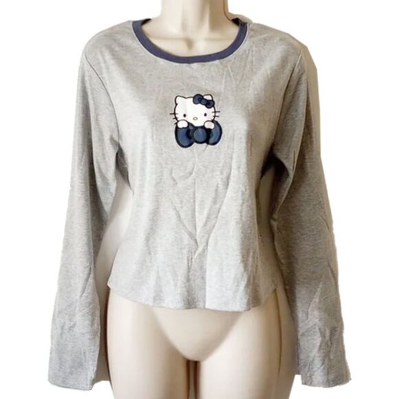 Sanrio Other - NWOT Hello Kitty Long Sleeve Cropped T-shirt Girls Youth XL 14-16 Gray